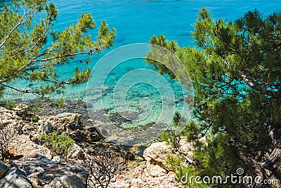 Mediterranean sea coast at Kastelorizo island, Dodecanese, Greece Stock Photo