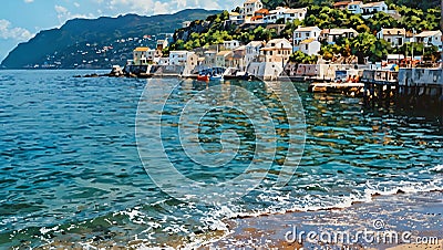 mediterranean sea coast village on bay Stock Photo