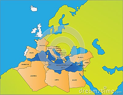 Mediterranean sea countries Vector Illustration