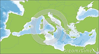 Mediterranean Sea map Vector Illustration