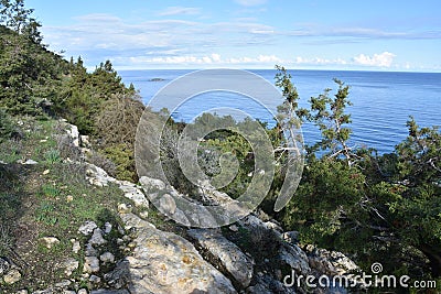 Hillside Mediterranean Sea View in Cyprus Stock Photo