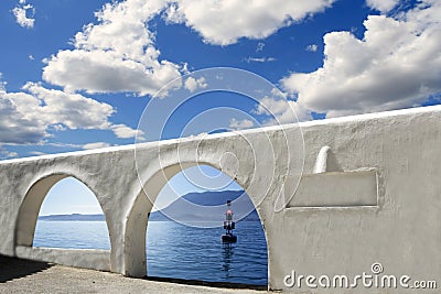 Mediterranean sea view white archs architecture Stock Photo