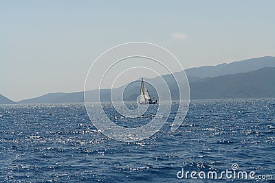Mediterranean Sea. White sail lonely ... Stock Photo