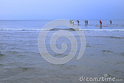 Mediterranean Standup paddleboarding, SUP, water sport born from surfing Editorial Stock Photo