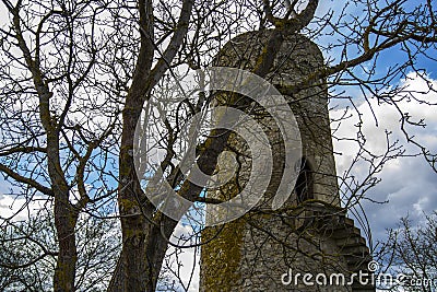 Medival aged tower in the woods Stock Photo