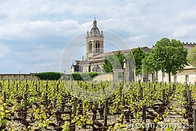 Medoc, France. Vineyards and church of the village Margaux Stock Photo