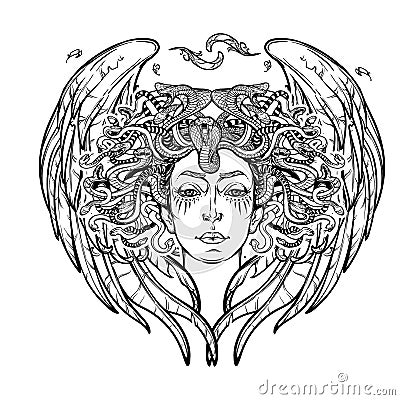 Medusa Gorgon BW sketch Vector Illustration