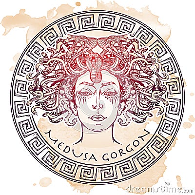 Medusa Gorgon sketch on a grunge background Vector Illustration