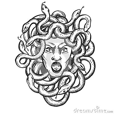 Medusa greek myth creature engraving vector Vector Illustration