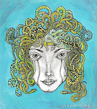 Medusa with hair of snakes Stock Photo