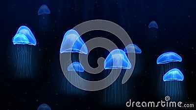 Meduse blu di animazione senza cuciture nel modello subacqueo del fondo del mare profondo in presentazione marina o screen saver illustrazione vettoriale Meduse blu di animazione senza cuciture nel modello subacqueo del fondo del mare profondo in presentazione marina o screen saver illustrazione vettoriale