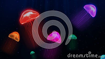 Meduse variopinte di animazione senza cuciture nel modello subacqueo del fondo del mare profondo nel concetto del marinaio di fan royalty illustrazione gratis Meduse variopinte di animazione senza cuciture nel modello subacqueo del fondo del mare profondo nel concetto del marinaio di fan royalty illustrazione gratis