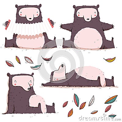 Collection of four cute bears Vector Illustration