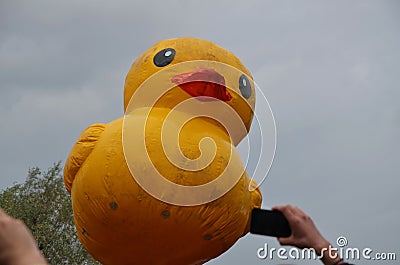 Medvedev`s duck on Anticorruption rally on June 12, 2017 in St. Petersburg Editorial Stock Photo