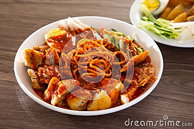 Mee Rojak is Malaysia Indian food of noodle with peanut sauce Stock Photo