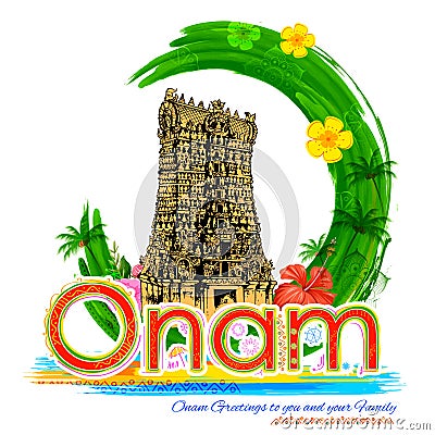 Meenakshi temple in Onam celebration background Vector Illustration