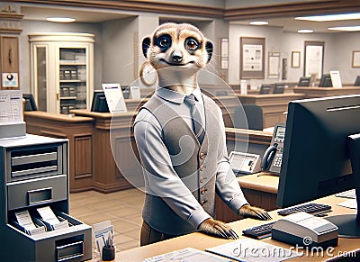 Meerkat Bank Teller at Work Stock Photo