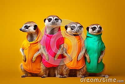 Meerkat colorful fashion clothes. Generate Ai Stock Photo