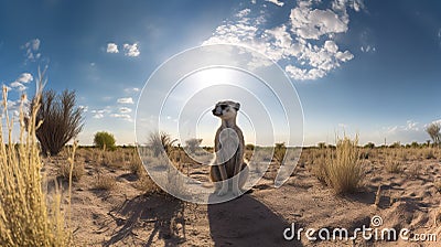 Meerkat's Watchful Sentry in the Kalahari Plains Stock Photo