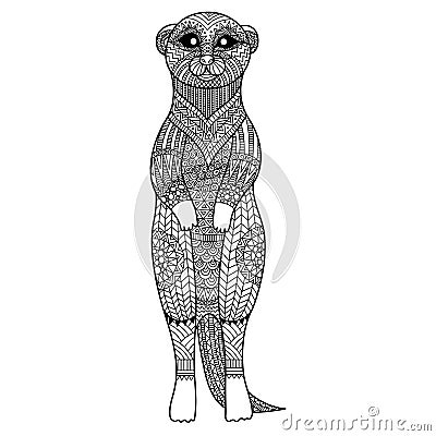 Meerkat standing zentangle art stylize for T - Shirt graphic, poster, coloring book for adult and so on Vector Illustration