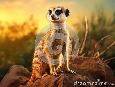 of Meerkat Suricata suricatta, African native animal, small carnivore Cartoon Illustration