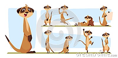 Meerkats. Wild animals standing african meerkats exact vector cartoon set isolated Vector Illustration