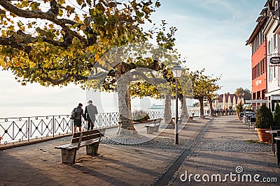 Meersburg Seepromenade boulevard with cafes along the lake Bodensee Editorial Stock Photo