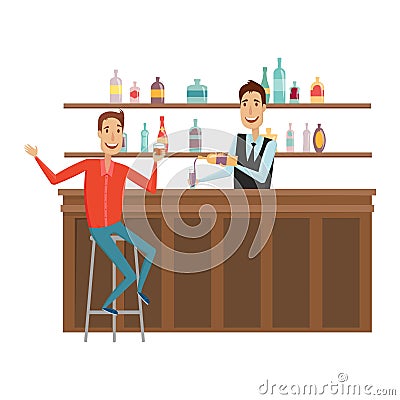 Meet and discuss at the bar with good friends. Flat and cartoon style. White background. Vector illustration Vector Illustration