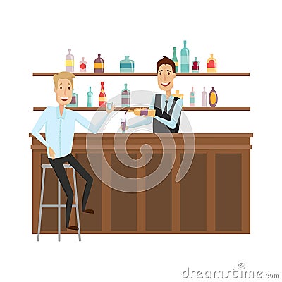 Meet and discuss at the bar with good friends. Flat and cartoon style. White background. Vector illustration Vector Illustration