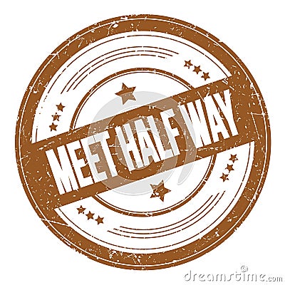 MEET HALF WAY text on brown round grungy stamp Stock Photo