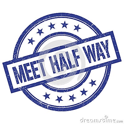 MEET HALF WAY text written on blue vintage round stamp Stock Photo