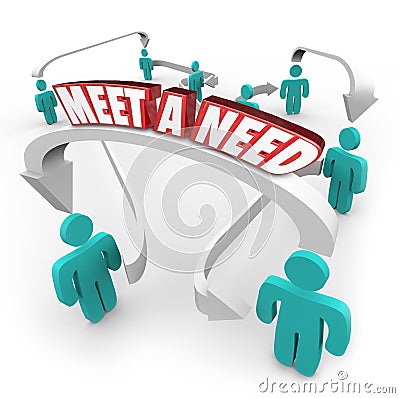 Meet a Need 3d Words Connected Buyers Sellers Product Service in Stock Photo