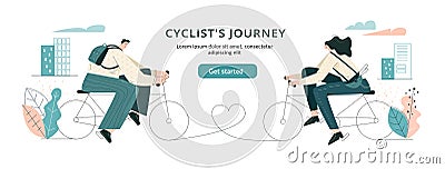 Meet and relationship on bike Modern couple cycling commute to date Flat vector illustration with character Vector Illustration
