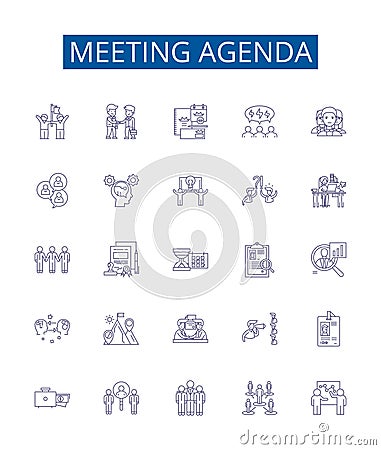 Meeting agenda line icons signs set. Design collection of Schedule, Agenda, Topics, Discussion, Minutes, Planning Vector Illustration