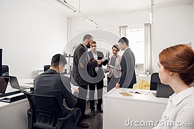 Meeting and brainstorming of business colleagues in the office. Strategy for raising the sales plan and launching a new Stock Photo