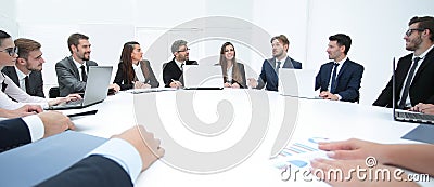 Meeting business partners for round - table Stock Photo