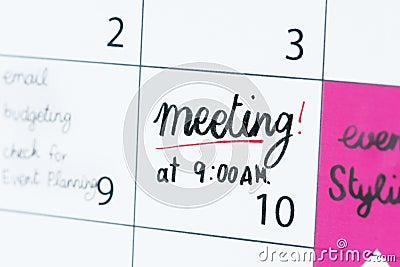 Meeting calendar reminder macro shot Stock Photo