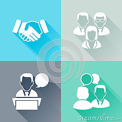 Meeting colorful flat icons Vector Illustration