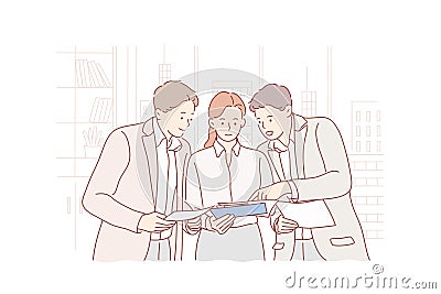 Meeting, coworking, teamwork, training, analysis, business concept. Vector Illustration