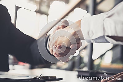 Meeting and greeting concept, Two confident Business handshake a Stock Photo