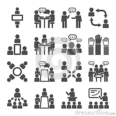 Meeting conference business people icon set Vector Illustration