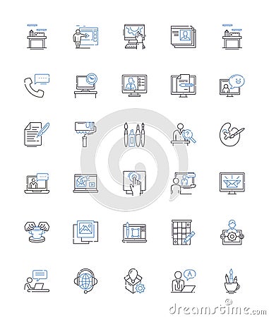 Meeting line icons collection. Convene, Assemble, Greet, Encounter, Confer, Symposium, Roundtable vector and linear Vector Illustration