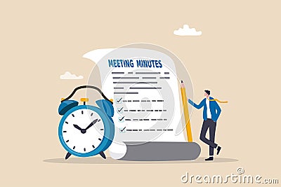 Meeting minutes, lecture summary or meeting conclusion document, effective writing for discussion plan, note or information report Vector Illustration