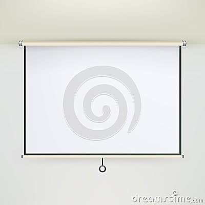 Meeting Projector Screen Vector. Empty White Board Presentation Conference On The Wall. creen White Boad Presentation And Showing Vector Illustration