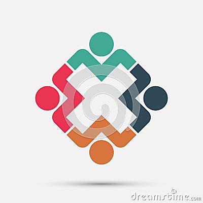 Meeting room people logo.group of four persons in circle Vector Illustration