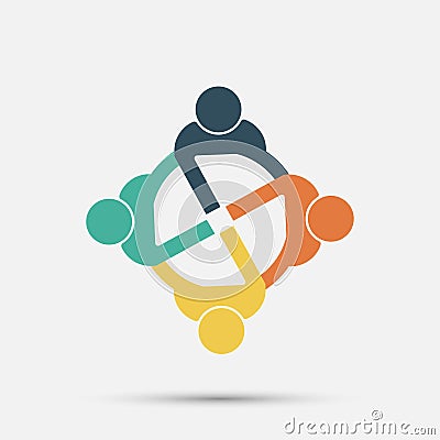 Meeting room people logo.group of four persons in circle Vector Illustration