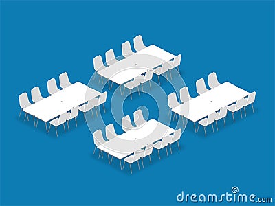Meeting room setup layout configuration Banquet isometric style Vector Illustration