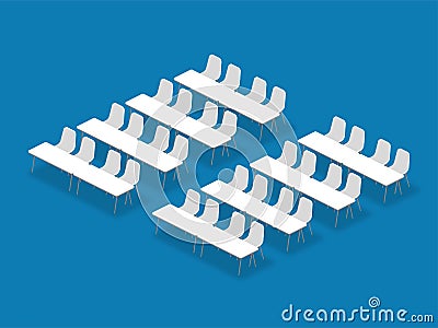 Meeting room setup layout configuration Classroom isometric Vector Illustration