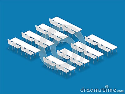 Meeting room setup layout configuration Classroom isometric style Vector Illustration