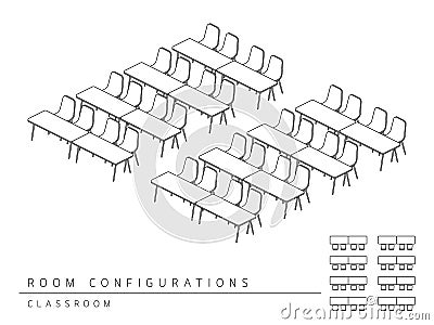 Meeting room setup layout configuration Classroom style Vector Illustration